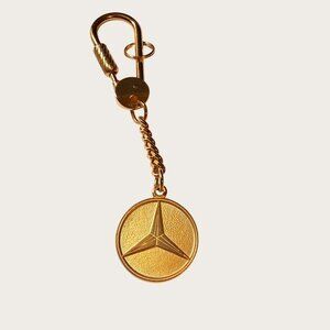 Mercedes-Benz Gold-Tone Keychain With Carabiner Clip Round Logo Design